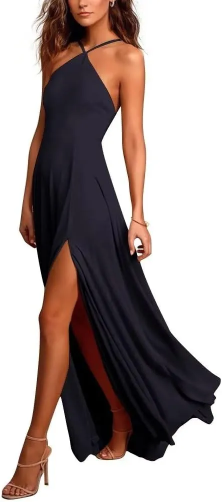 Halter Chiffon Bridesmaid Dresses for Wedding with Slit Long Wedding Guest Dresses A Line Formal Evening Party Gowns