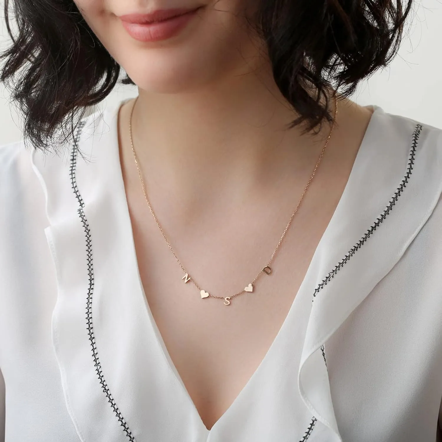 Handmade Initial Necklace for Women, 18K Gold Plated Name Necklace with Cubic Zirconia Spaced Letter Pendant Charm Jewelry Gift for Women, Girls