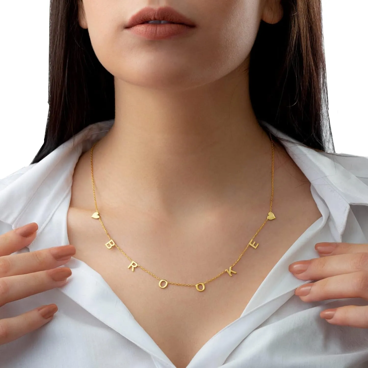 Handmade Initial Necklace for Women, 18K Gold Plated Name Necklace with Cubic Zirconia Spaced Letter Pendant Charm Jewelry Gift for Women, Girls