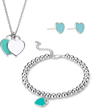 Heart Pendant Necklace Charm Bracelet Titanium Heart Love Earrings