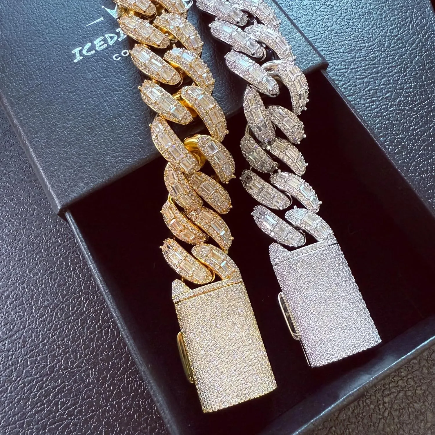 ICEDIAMOND 18K 25MM Luxury Brilliant Baguette CZ Diamond Bubble Cuban Chain Necklace, Gold Plated Iced Out Micro Pave 5A Zirconia Hip Hop Jewelry for Men