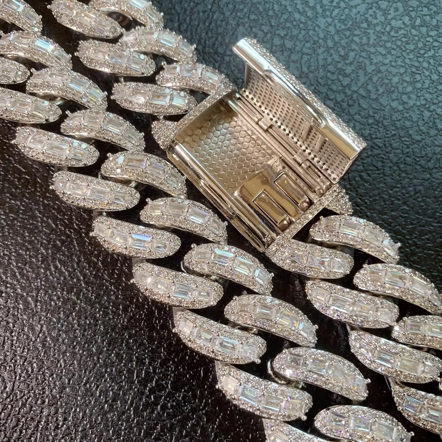 ICEDIAMOND 18K 25MM Luxury Brilliant Baguette CZ Diamond Bubble Cuban Chain Necklace, Gold Plated Iced Out Micro Pave 5A Zirconia Hip Hop Jewelry for Men