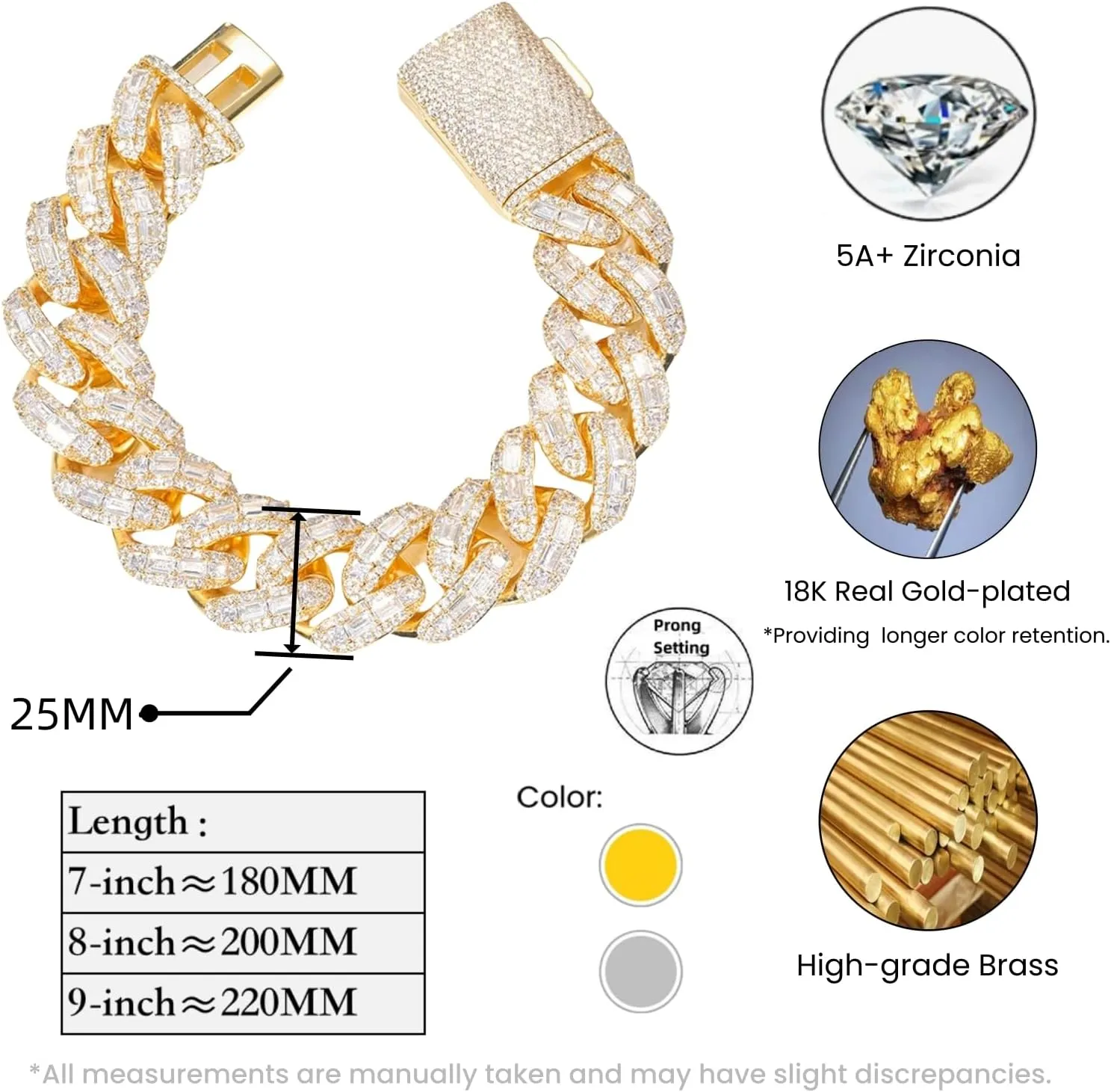 ICEDIAMOND 18K 25MM Luxury Brilliant Baguette CZ Diamond Bubble Cuban Chain Necklace, Gold Plated Iced Out Micro Pave 5A Zirconia Hip Hop Jewelry for Men