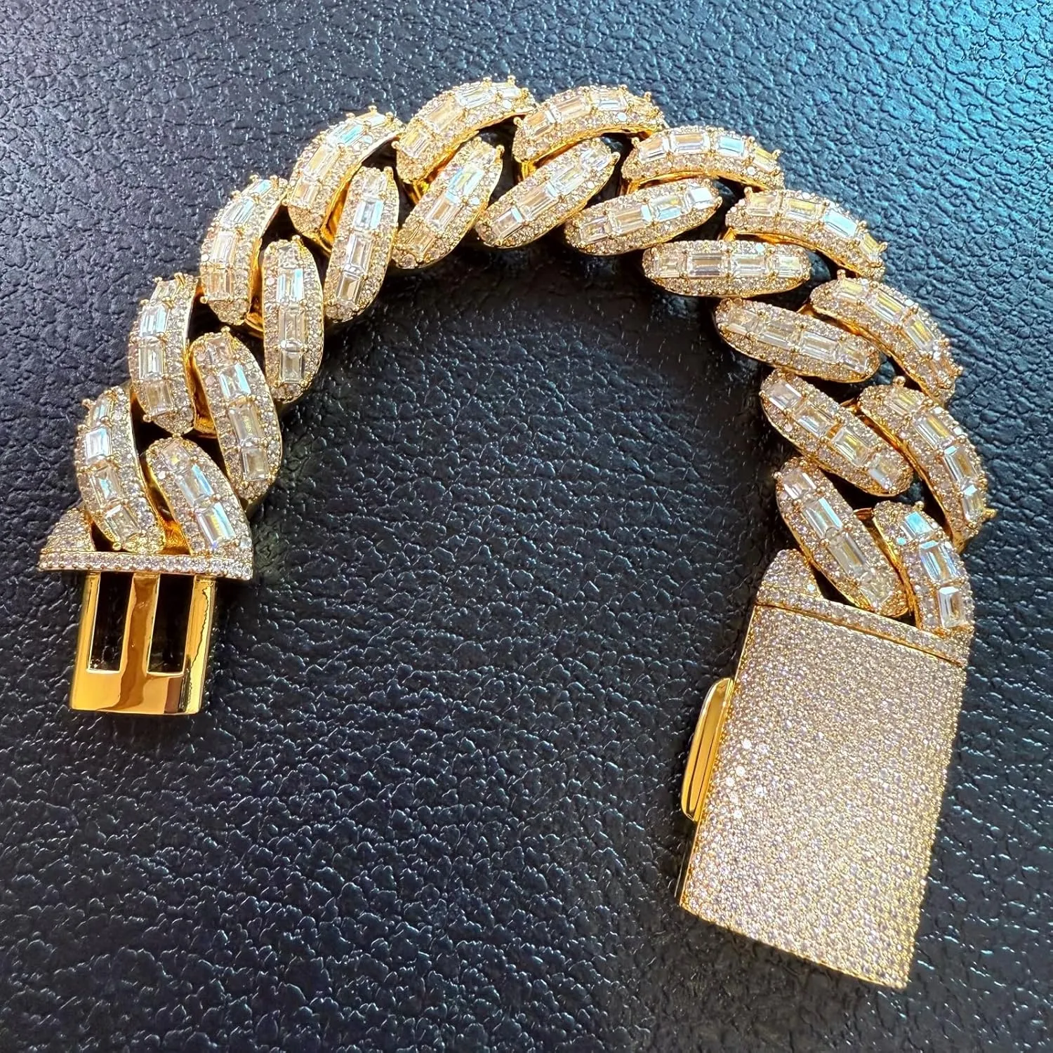 ICEDIAMOND 18K 25MM Luxury Brilliant Baguette CZ Diamond Bubble Cuban Chain Necklace, Gold Plated Iced Out Micro Pave 5A Zirconia Hip Hop Jewelry for Men