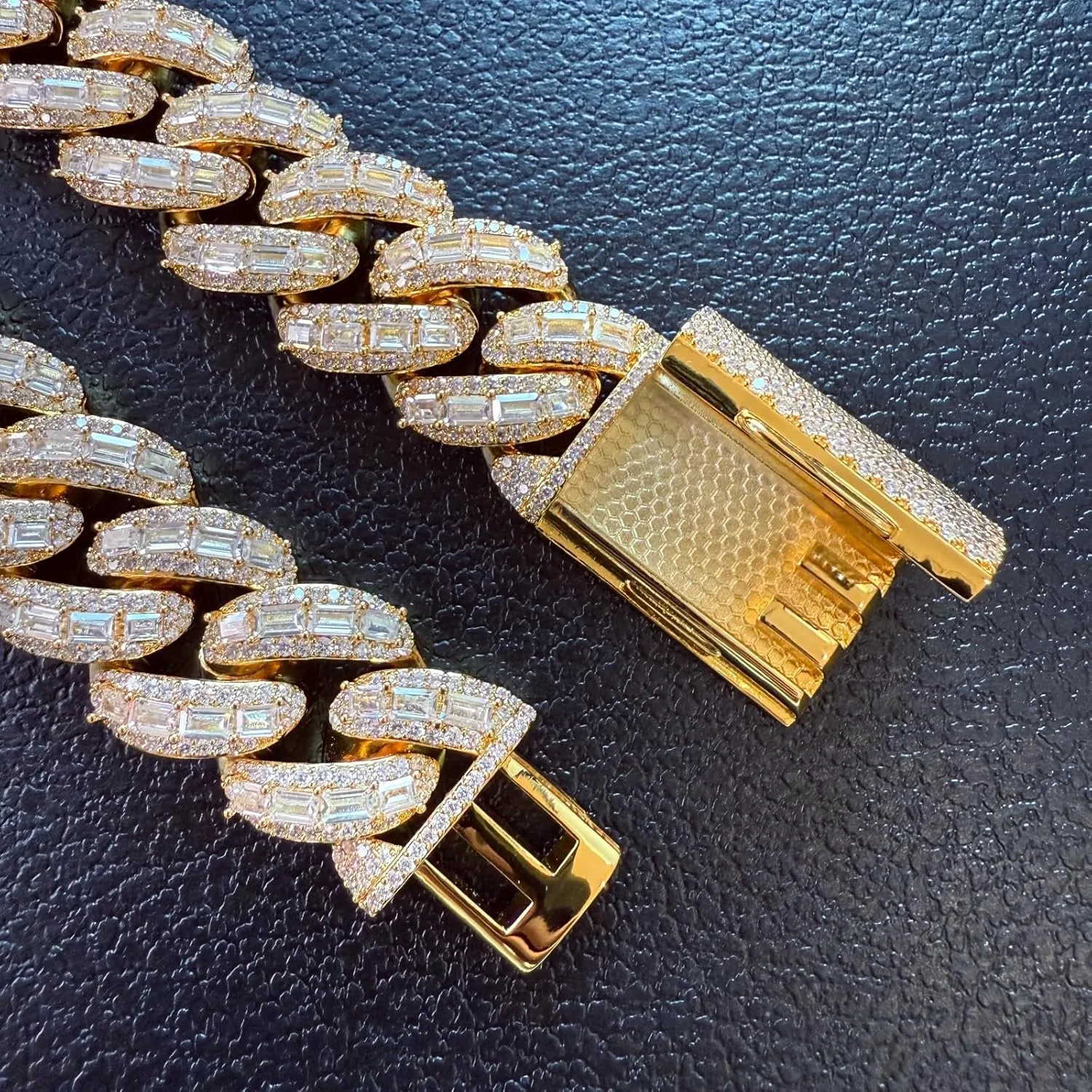 ICEDIAMOND 18K 25MM Luxury Brilliant Baguette CZ Diamond Bubble Cuban Chain Necklace, Gold Plated Iced Out Micro Pave 5A Zirconia Hip Hop Jewelry for Men