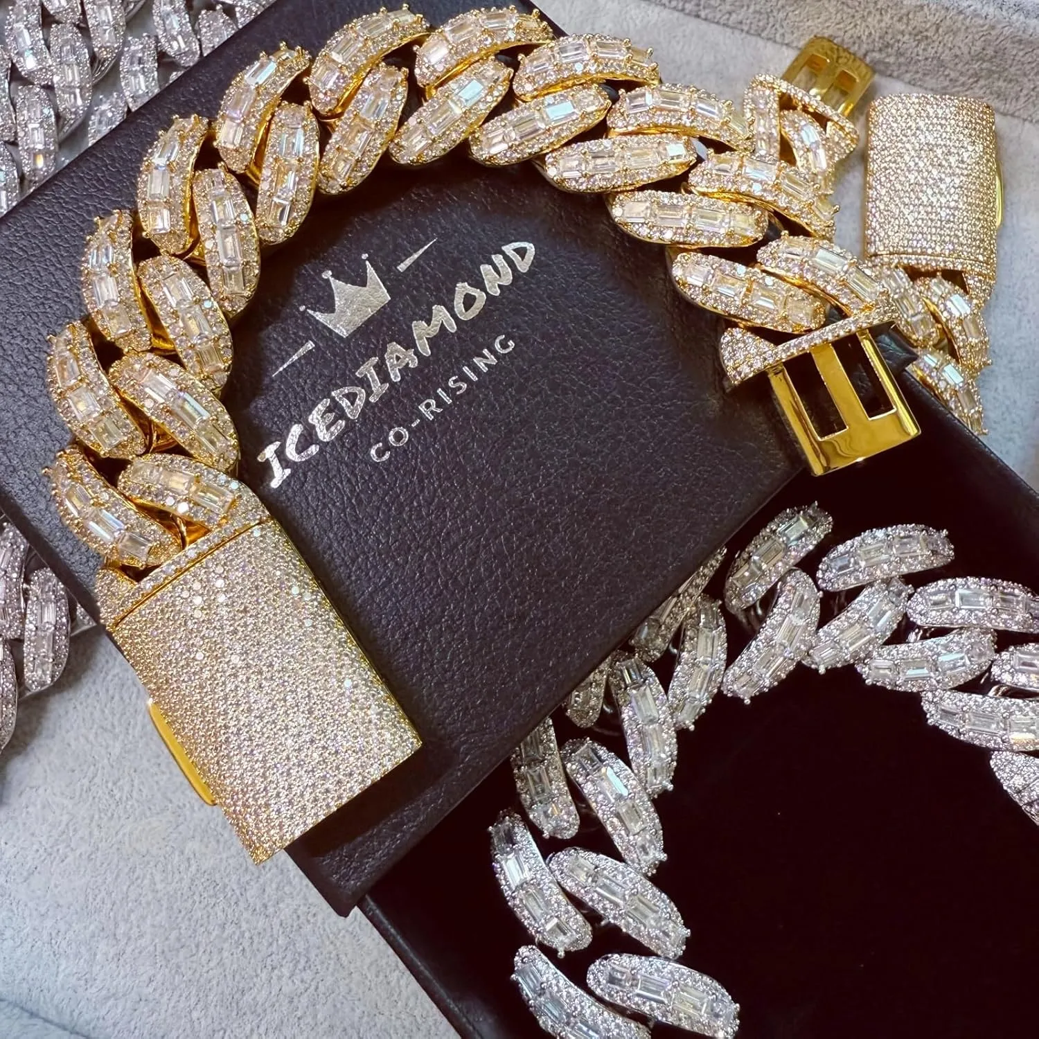 ICEDIAMOND 18K 25MM Luxury Brilliant Baguette CZ Diamond Bubble Cuban Chain Necklace, Gold Plated Iced Out Micro Pave 5A Zirconia Hip Hop Jewelry for Men