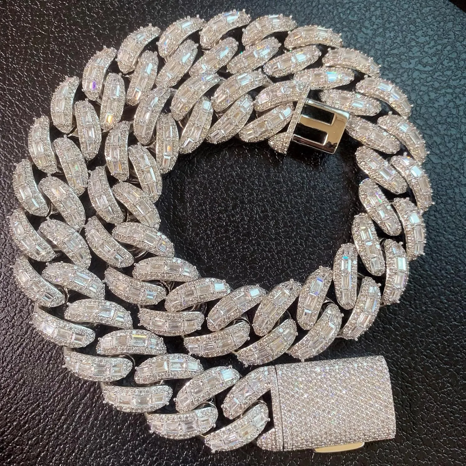 ICEDIAMOND 18K 25MM Luxury Brilliant Baguette CZ Diamond Bubble Cuban Chain Necklace, Gold Plated Iced Out Micro Pave 5A Zirconia Hip Hop Jewelry for Men