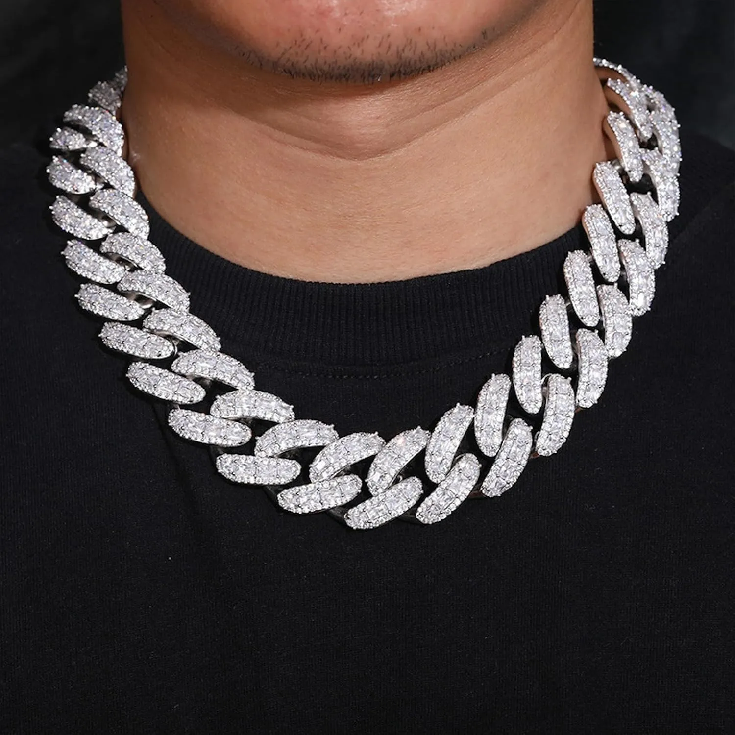 ICEDIAMOND 18K 25MM Luxury Brilliant Baguette CZ Diamond Bubble Cuban Chain Necklace, Gold Plated Iced Out Micro Pave 5A Zirconia Hip Hop Jewelry for Men