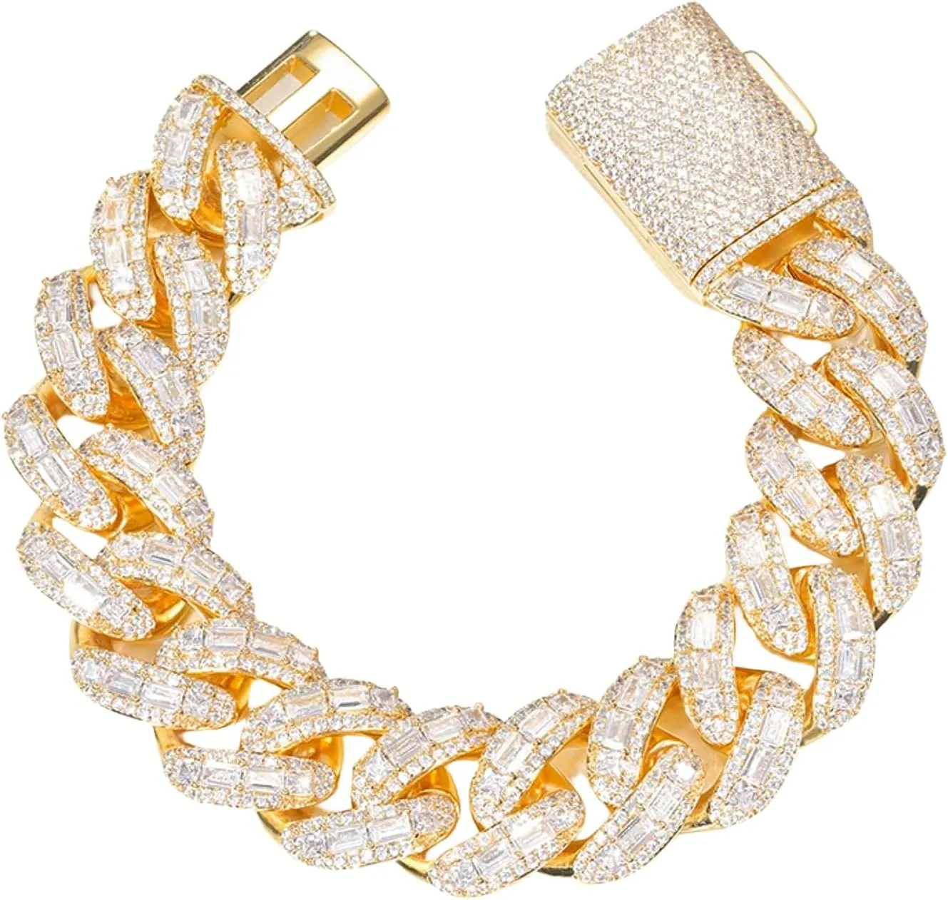 ICEDIAMOND 18K 25MM Luxury Brilliant Baguette CZ Diamond Bubble Cuban Chain Necklace, Gold Plated Iced Out Micro Pave 5A Zirconia Hip Hop Jewelry for Men