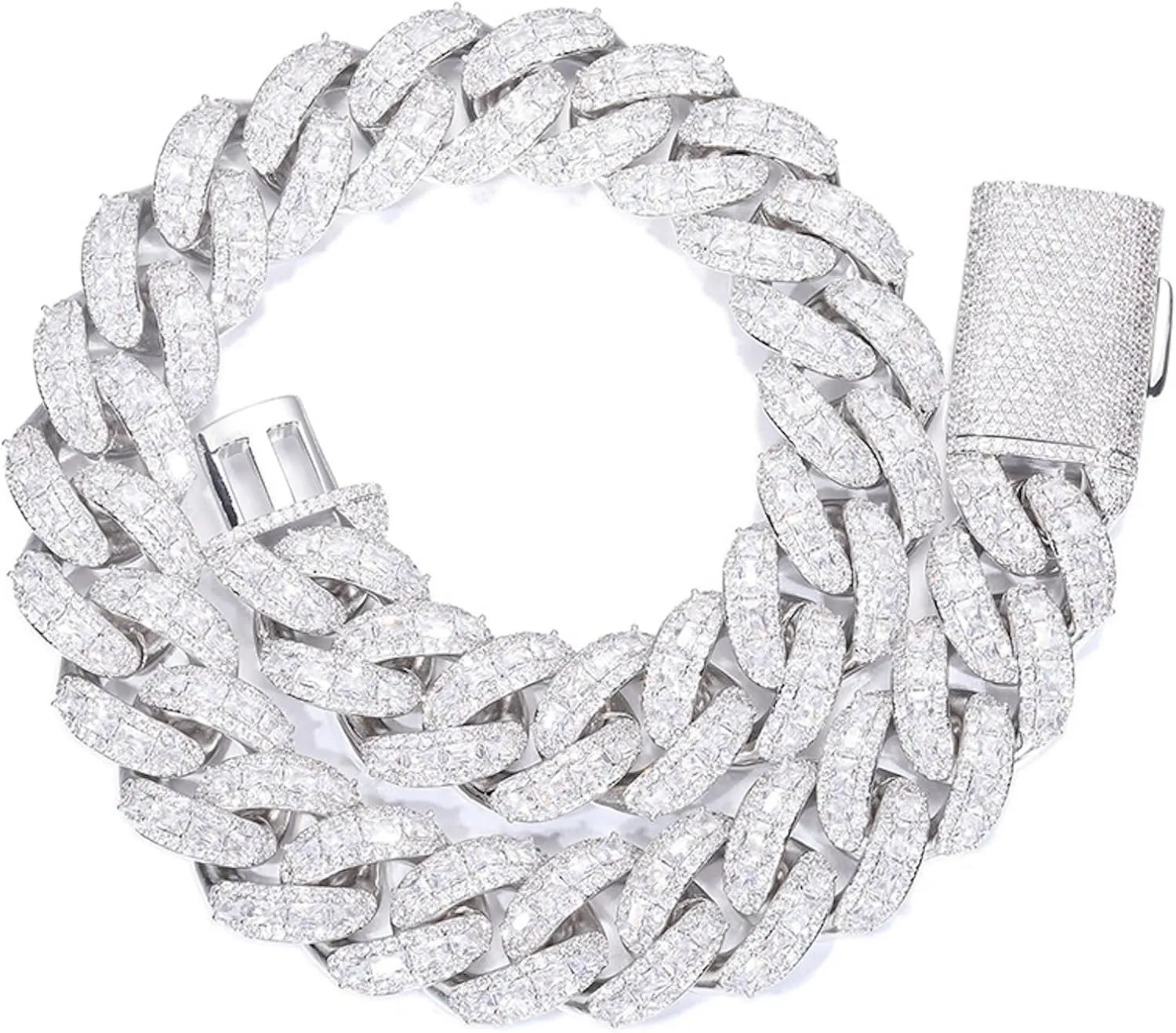 ICEDIAMOND 18K 25MM Luxury Brilliant Baguette CZ Diamond Bubble Cuban Chain Necklace, Gold Plated Iced Out Micro Pave 5A Zirconia Hip Hop Jewelry for Men