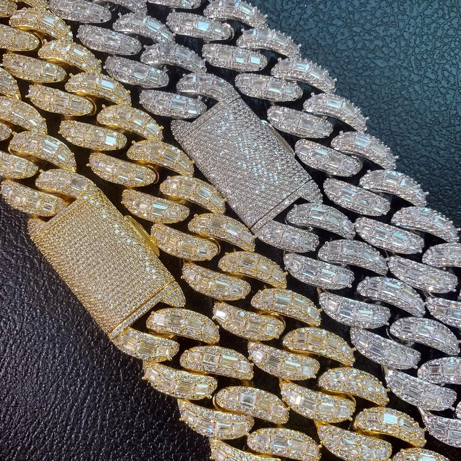 ICEDIAMOND 18K 25MM Luxury Brilliant Baguette CZ Diamond Bubble Cuban Chain Necklace, Gold Plated Iced Out Micro Pave 5A Zirconia Hip Hop Jewelry for Men