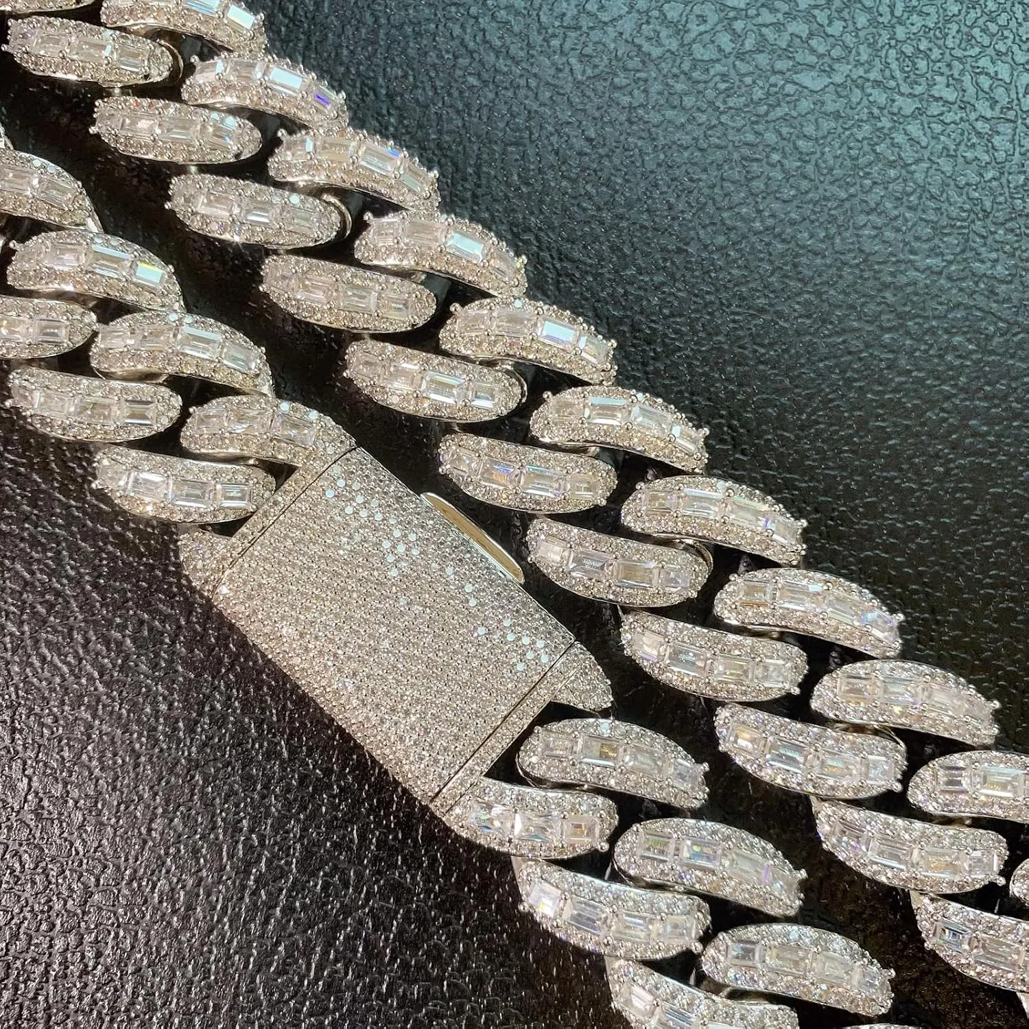 ICEDIAMOND 18K 25MM Luxury Brilliant Baguette CZ Diamond Bubble Cuban Chain Necklace, Gold Plated Iced Out Micro Pave 5A Zirconia Hip Hop Jewelry for Men