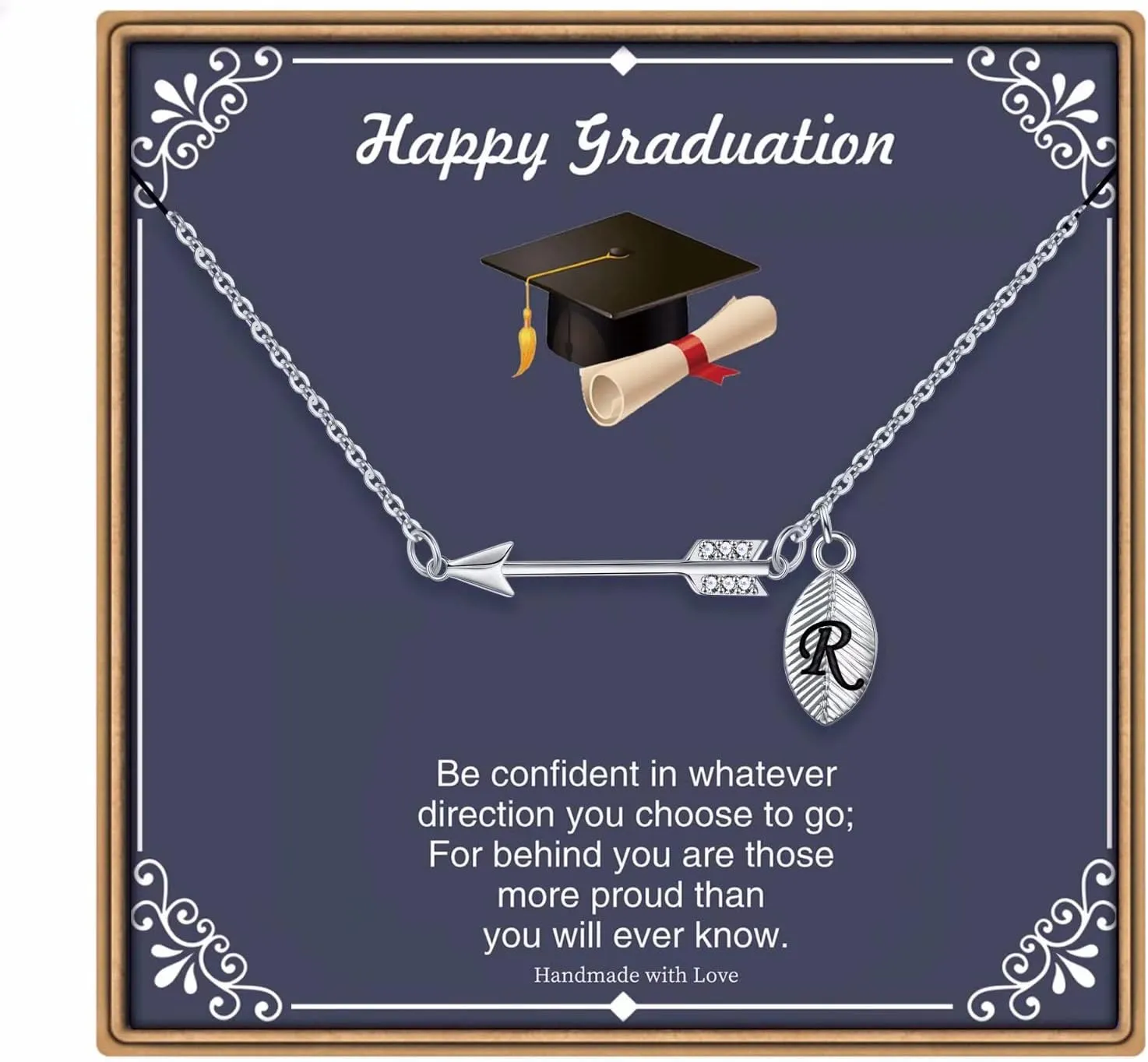 IEFLIFE Graduation Gifts for Her 2025, 14K White Gold/Rose Gold Plated Graduation Arrow Initial Necklace Senior College Graduation Gifts for Her Women Friends Daughter Sister