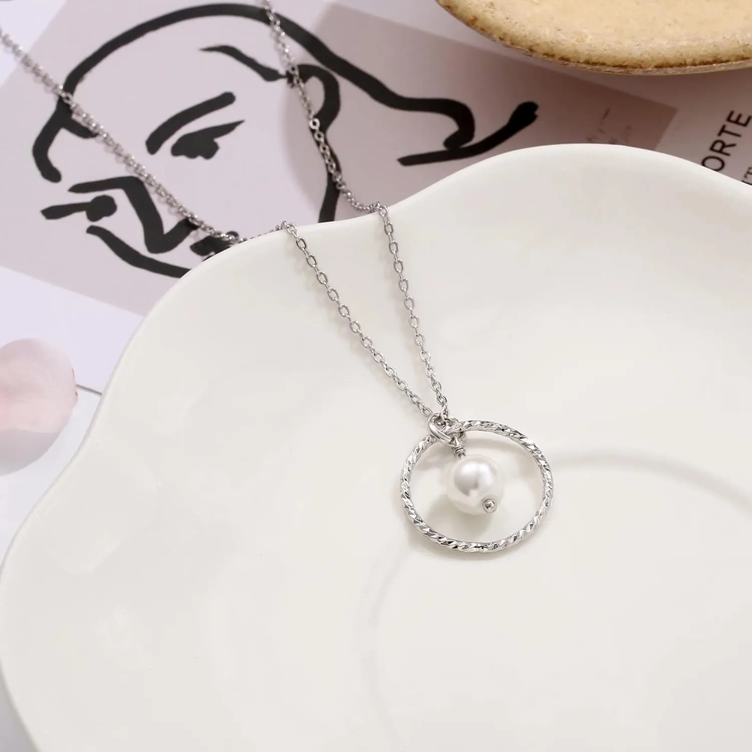 IEFLIFE Pearl Circle Necklace - Cross Necklace for Women, Baptism, Cousin, Granddaughter, Stepmom, Grandma, Sister in Law Gifts