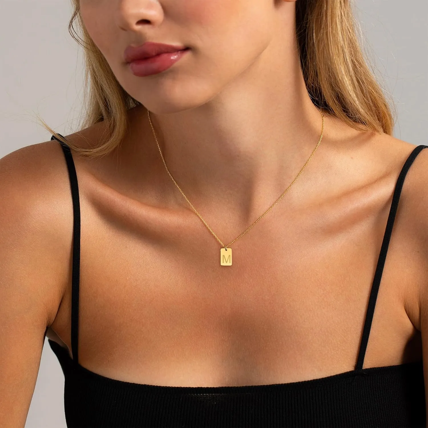 Initial Necklace for Women Girls - 18K Gold Plated Initial Necklace Initial Letter Necklace Tiny Tag Initial A-Z Necklace Gold Jewelry Necklace for Women Gifts