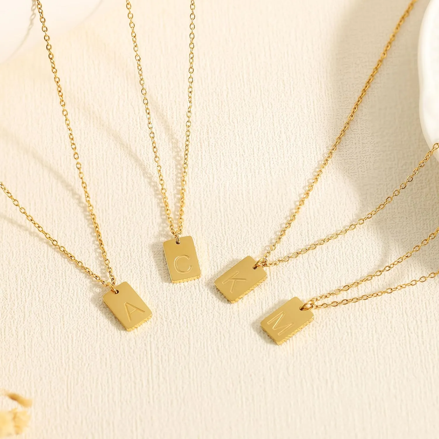 Initial Necklace for Women Girls - 18K Gold Plated Initial Necklace Initial Letter Necklace Tiny Tag Initial A-Z Necklace Gold Jewelry Necklace for Women Gifts