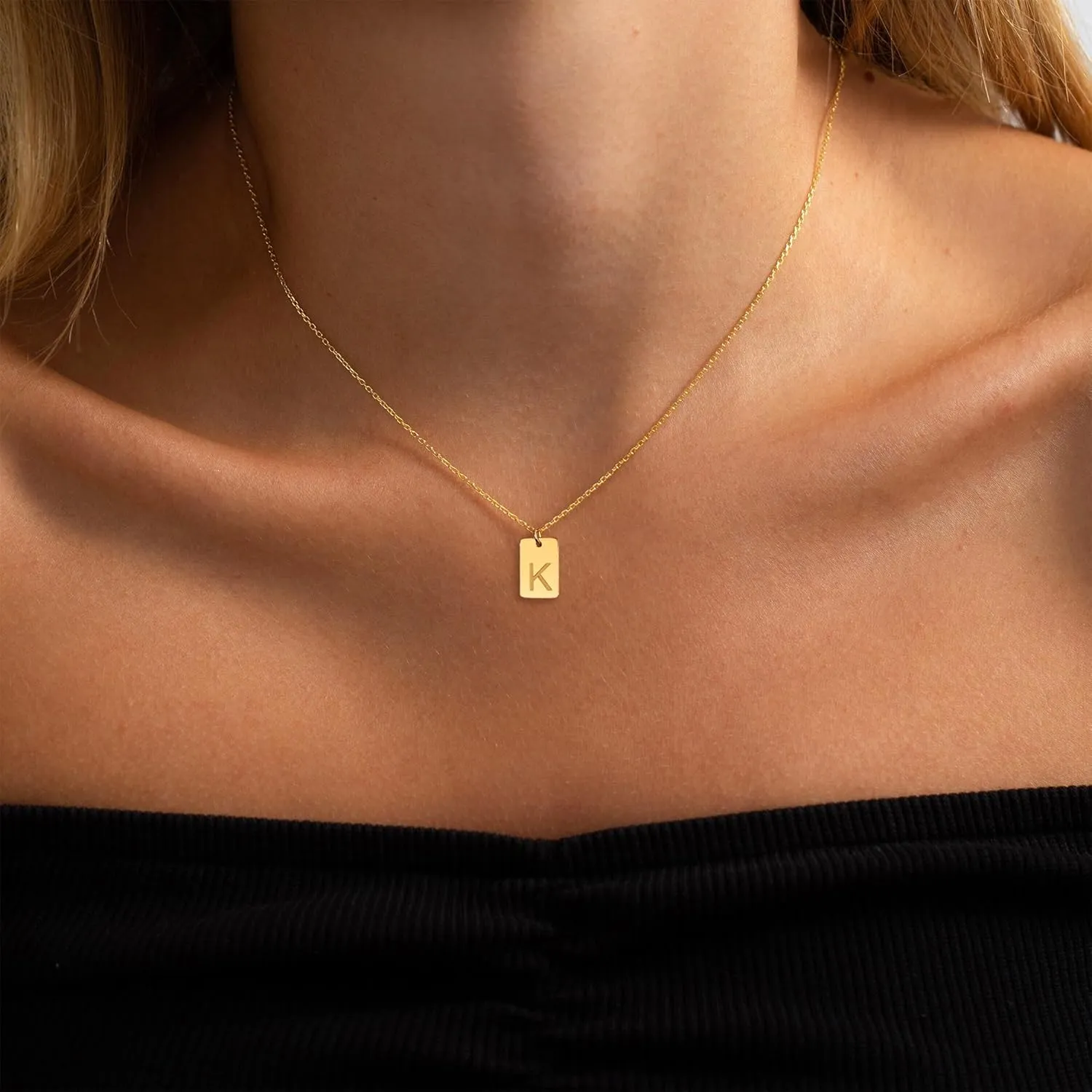 Initial Necklace for Women Girls - 18K Gold Plated Initial Necklace Initial Letter Necklace Tiny Tag Initial A-Z Necklace Gold Jewelry Necklace for Women Gifts