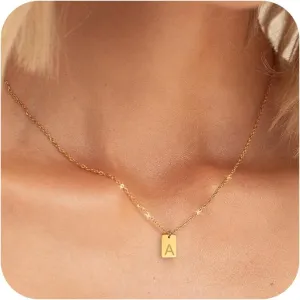 Initial Necklace for Women Girls - 18K Gold Plated Initial Necklace Initial Letter Necklace Tiny Tag Initial A-Z Necklace Gold Jewelry Necklace for Women Gifts