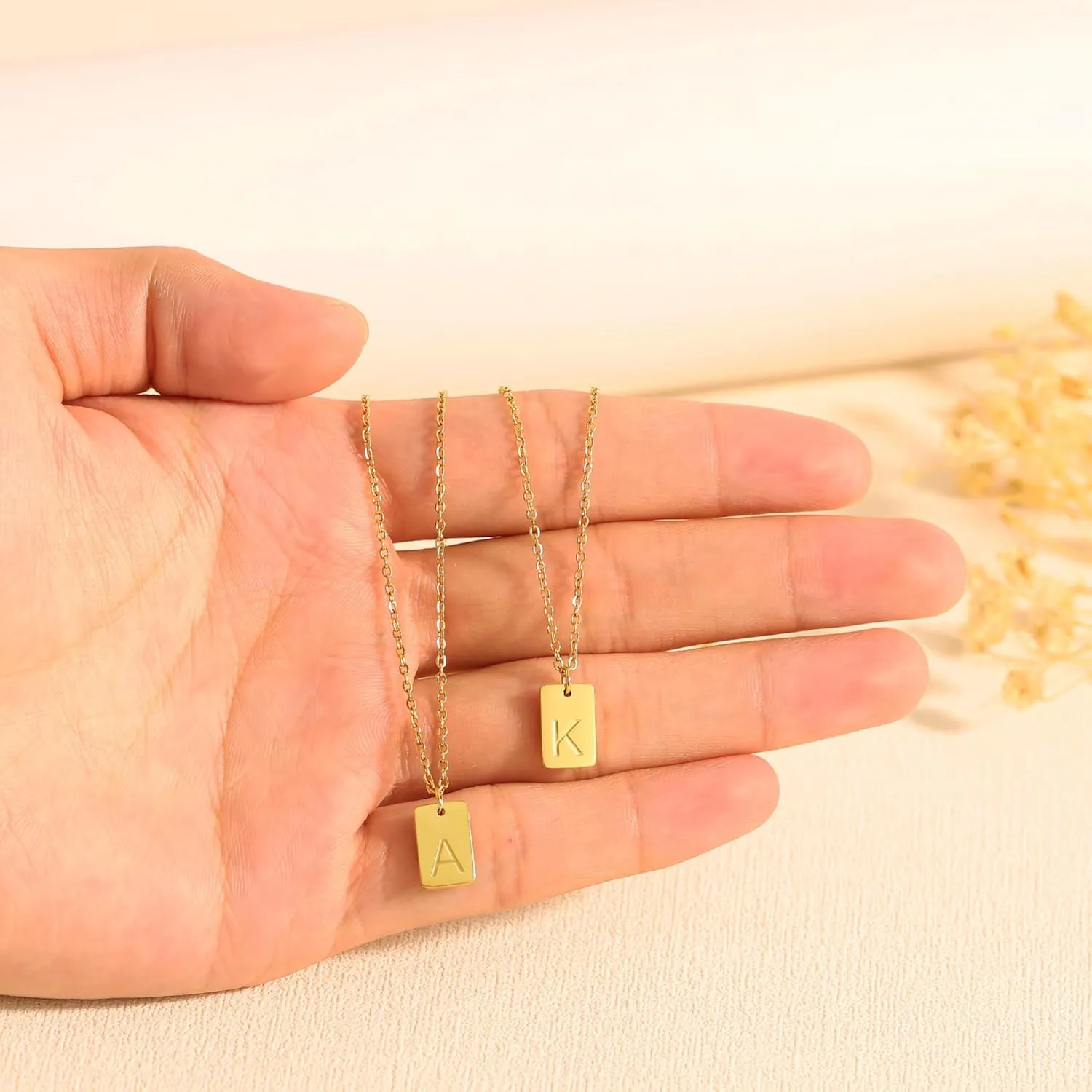 Initial Necklace for Women Girls - 18K Gold Plated Initial Necklace Initial Letter Necklace Tiny Tag Initial A-Z Necklace Gold Jewelry Necklace for Women Gifts