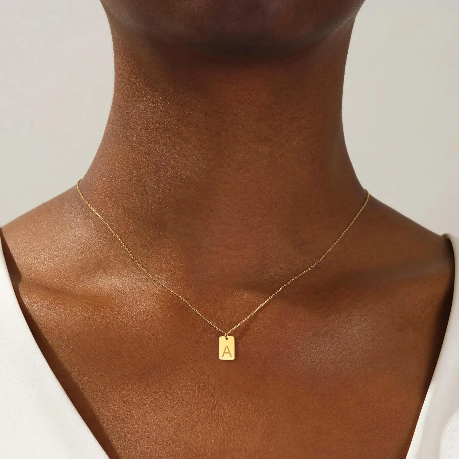 Initial Necklace for Women Girls - 18K Gold Plated Initial Necklace Initial Letter Necklace Tiny Tag Initial A-Z Necklace Gold Jewelry Necklace for Women Gifts