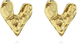 Irregular Hammered Heart Chunky Gold Stud Earrings for Women Jewelry