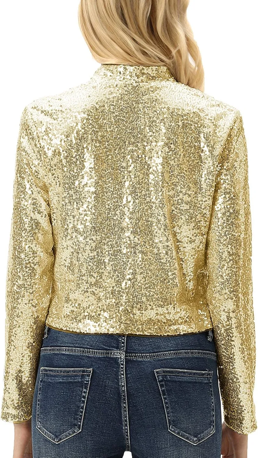 KANCY KOLE Women's Sequin Shrug Long Sleeve Open Front Cropped Bolero Jackets S-XXL