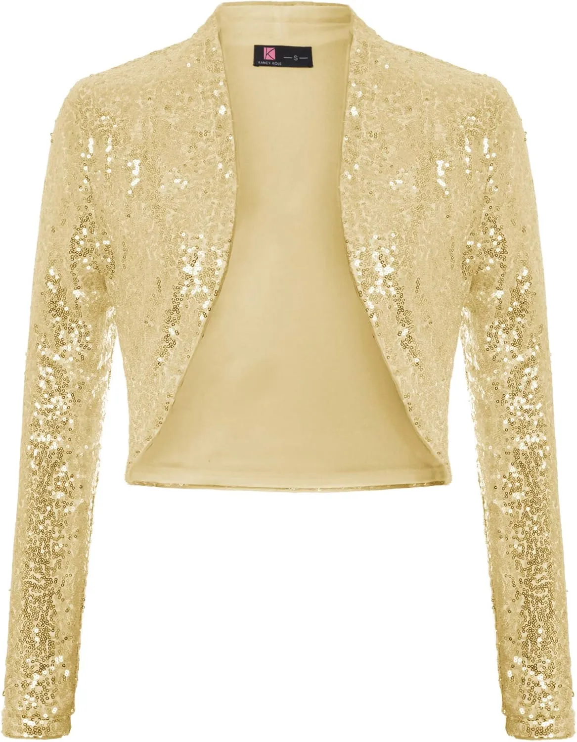 KANCY KOLE Women's Sequin Shrug Long Sleeve Open Front Cropped Bolero Jackets S-XXL