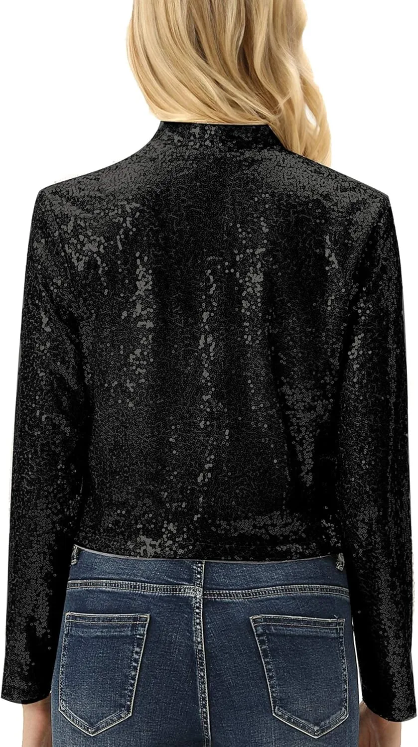 KANCY KOLE Women's Sequin Shrug Long Sleeve Open Front Cropped Bolero Jackets S-XXL