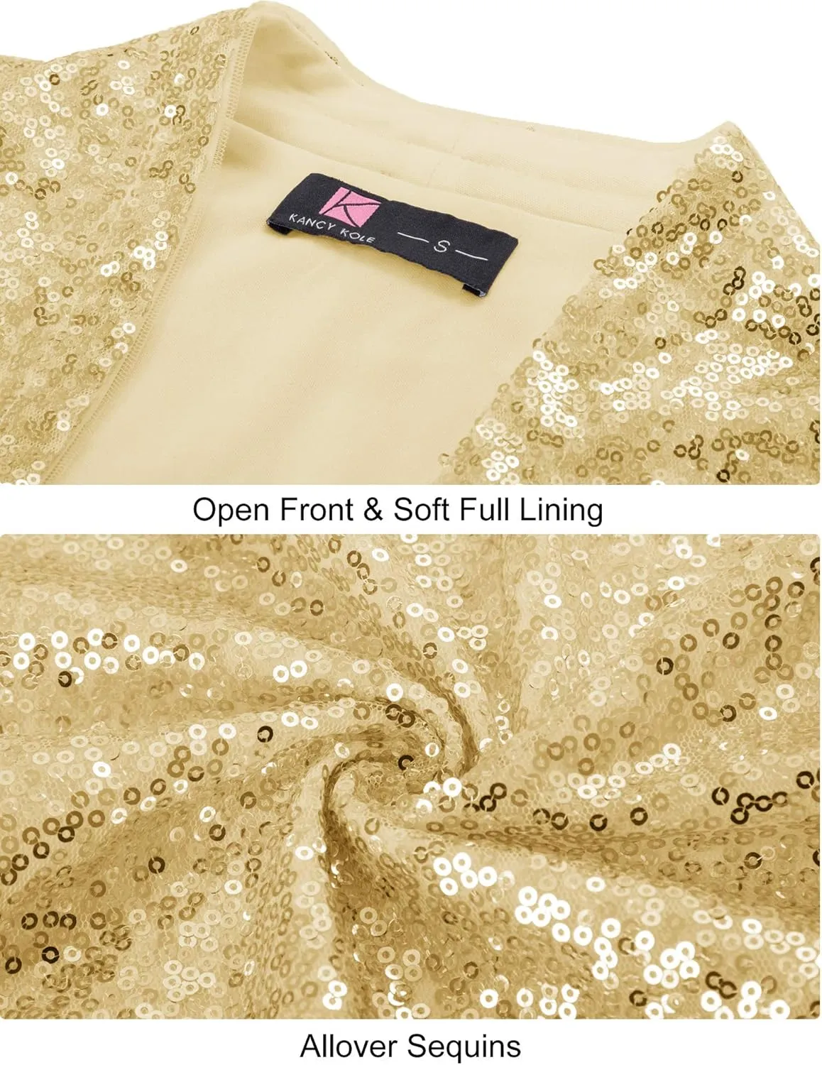 KANCY KOLE Women's Sequin Shrug Long Sleeve Open Front Cropped Bolero Jackets S-XXL