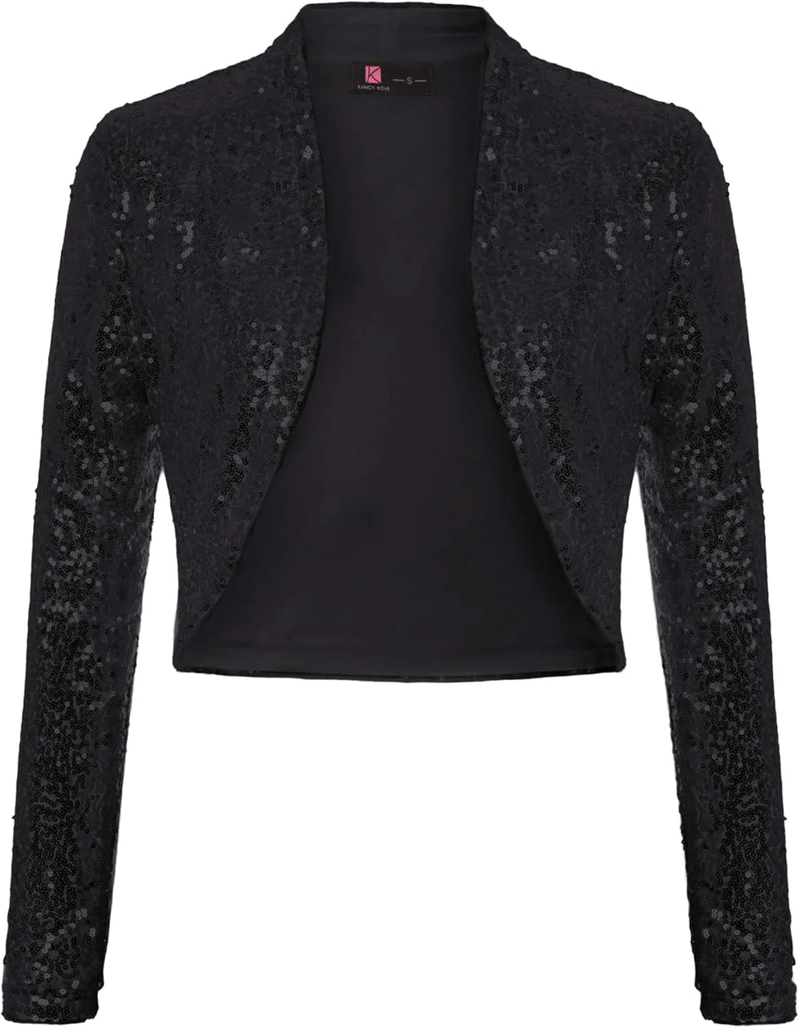 KANCY KOLE Women's Sequin Shrug Long Sleeve Open Front Cropped Bolero Jackets S-XXL