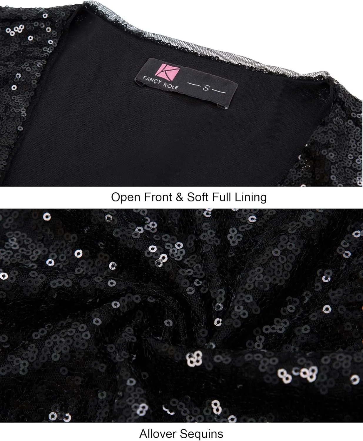 KANCY KOLE Women's Sequin Shrug Long Sleeve Open Front Cropped Bolero Jackets S-XXL