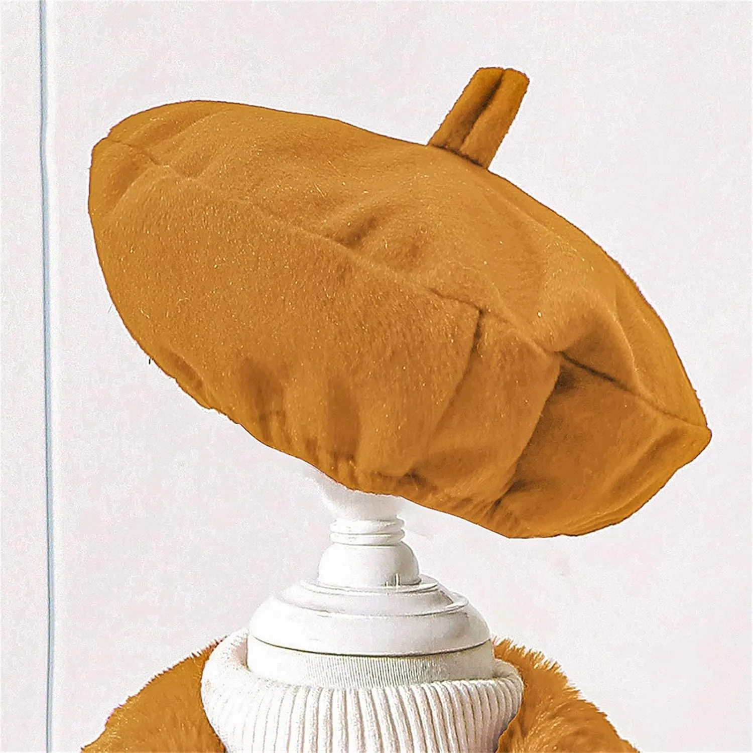 Kids Girls Trench Coat Long Sleeve Furry Collar Warm Peacoat with Beret Hat Set for Casual Wear