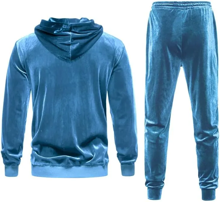 KISSQIQI Mens 2 Pieces Velour Tracksuits Velvet Outfits Sweatsuits Jogging Sport Suits Jacket Pants hooded Tracksuit