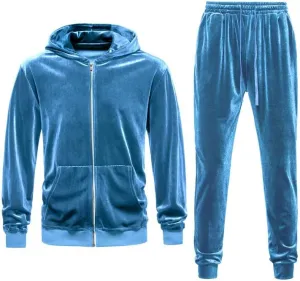 KISSQIQI Mens 2 Pieces Velour Tracksuits Velvet Outfits Sweatsuits Jogging Sport Suits Jacket Pants hooded Tracksuit