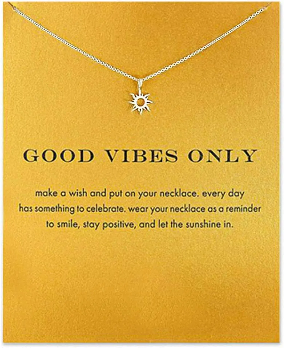 LANG XUAN Message Card Dainty Bead Layered Compass Pendant Necklace Friendship Sun Good Luck Elephant Pendant Chain Necklace for Women Best Gift
