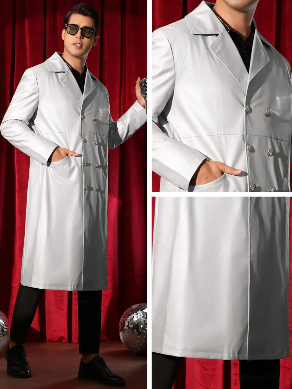 Lars Amadeus Faux Leather Overcoats for Men's Classic Fit Full Length Trench Coat PU Long Coat