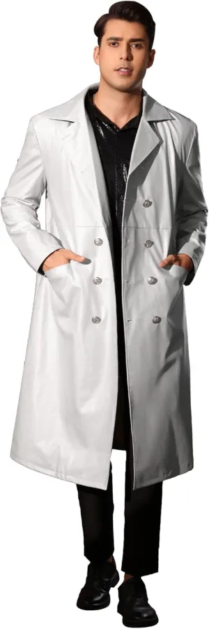 Lars Amadeus Faux Leather Overcoats for Men's Classic Fit Full Length Trench Coat PU Long Coat