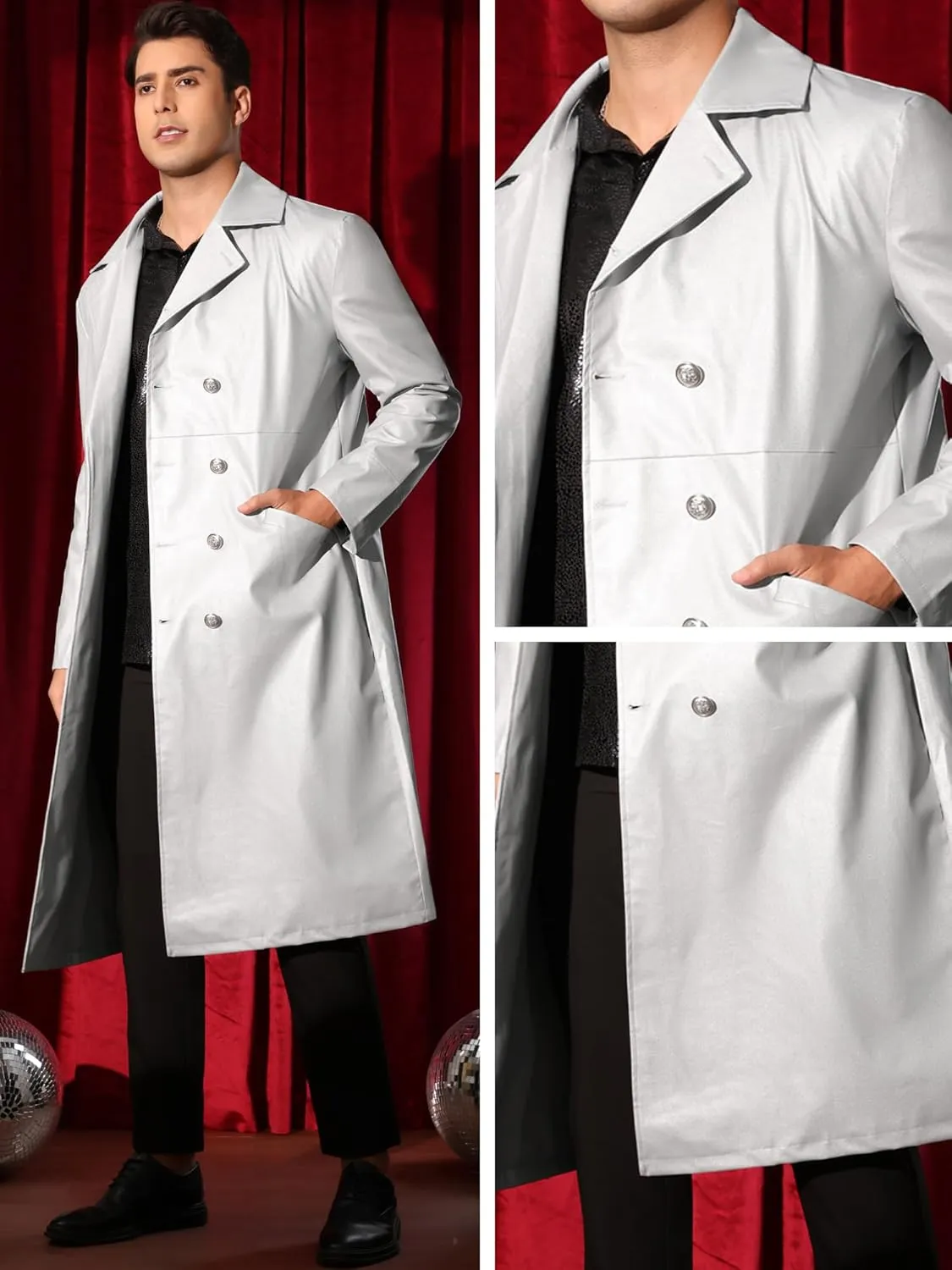 Lars Amadeus Faux Leather Overcoats for Men's Classic Fit Full Length Trench Coat PU Long Coat