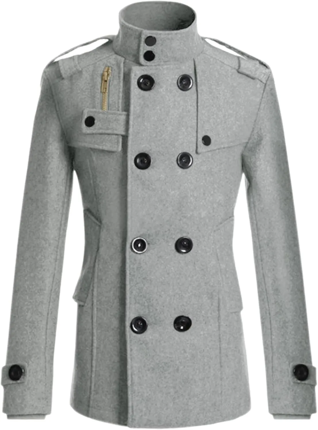 Lars Amadeus Men's Pea Coats Stand Collar Double Breasted Notch Lapel Winter Trench Coat