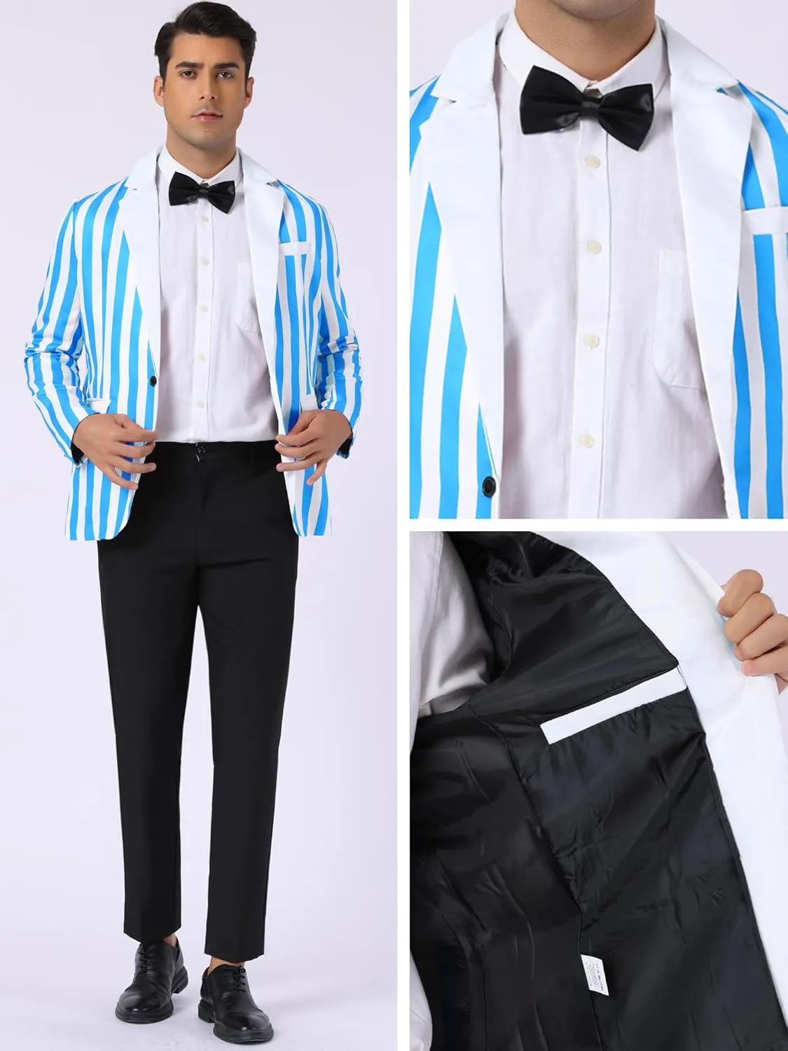 Lars Amadeus Striped Blazer for Men's Color Block Suit Jacket Business Stripes Sports Coats