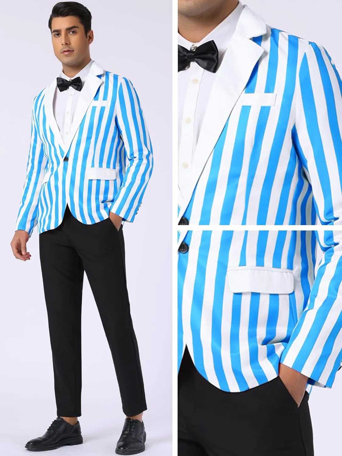 Lars Amadeus Striped Blazer for Men's Color Block Suit Jacket Business Stripes Sports Coats