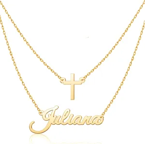 Layered Choker Name Necklace Personalized with Heart Infinity Birthstone Butterfly Cross, Custom Nameplate Pendant for Women