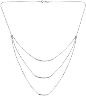 Layered Multi Three Strand Chain Curved Bar Necklace For Women .925 Sterling Silver