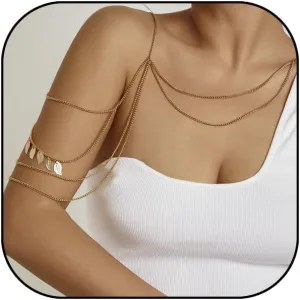 Layered Tassel Shoulder Chain for Women Shoulder Body Chain Festival Upper Arm Bracelet Necklace Summer Beach Punk Bikini Bridal Wedding Body Chain Jewelry