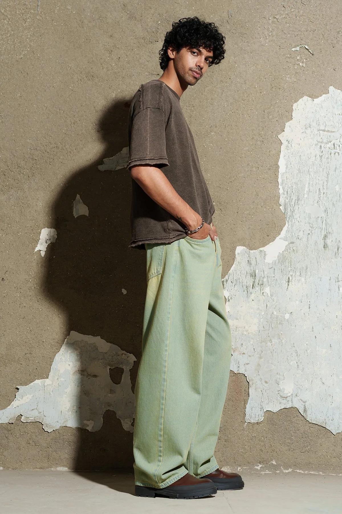 Lime Tinted Men's Baggy Straight Jeans