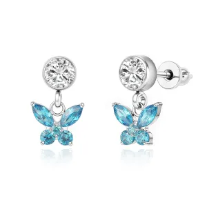Limerencia Hypoallergenic F136 Titanium Cubic Zirconia Butterfly Drop Dangle Stud Earrings G23 for Women (Blue)