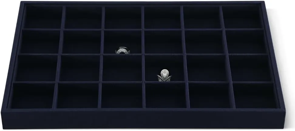 Linen 24 Grid Stackable Rings Earrings Display Tray, Brooch Ear Stud Cufflinks StorageTray, Jeweler Shop Counter Showcase Table Top Organizers, Makeup Table Drawer Insert Jewelry Tray