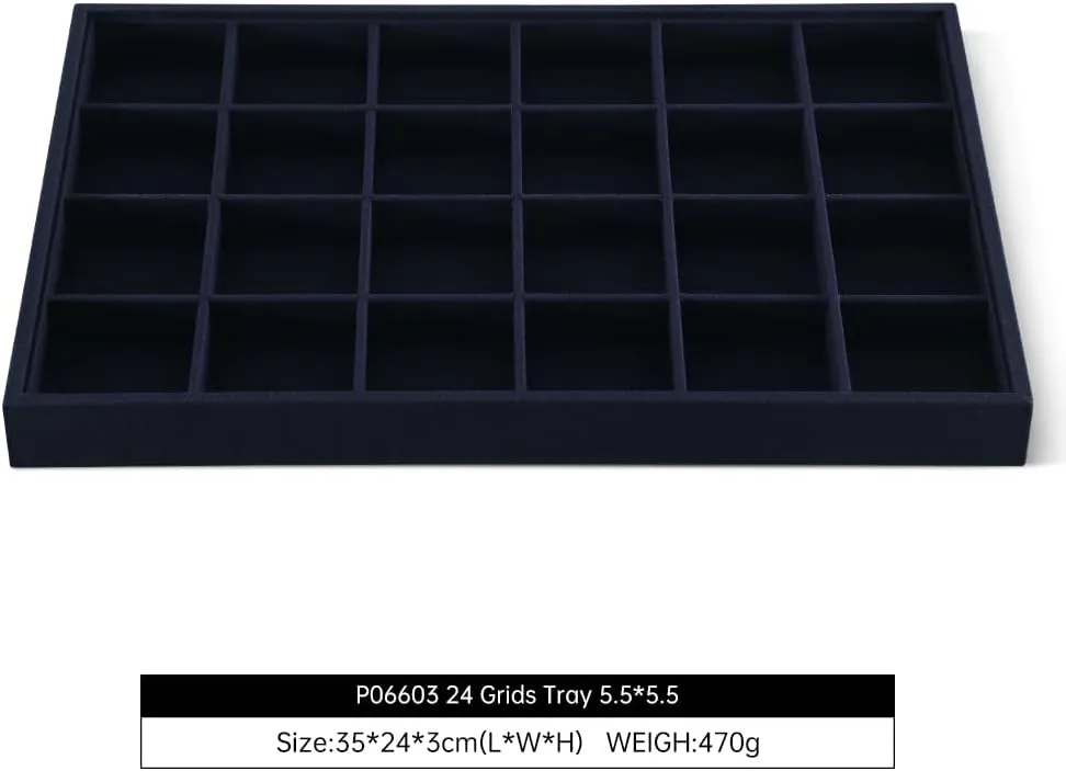 Linen 24 Grid Stackable Rings Earrings Display Tray, Brooch Ear Stud Cufflinks StorageTray, Jeweler Shop Counter Showcase Table Top Organizers, Makeup Table Drawer Insert Jewelry Tray