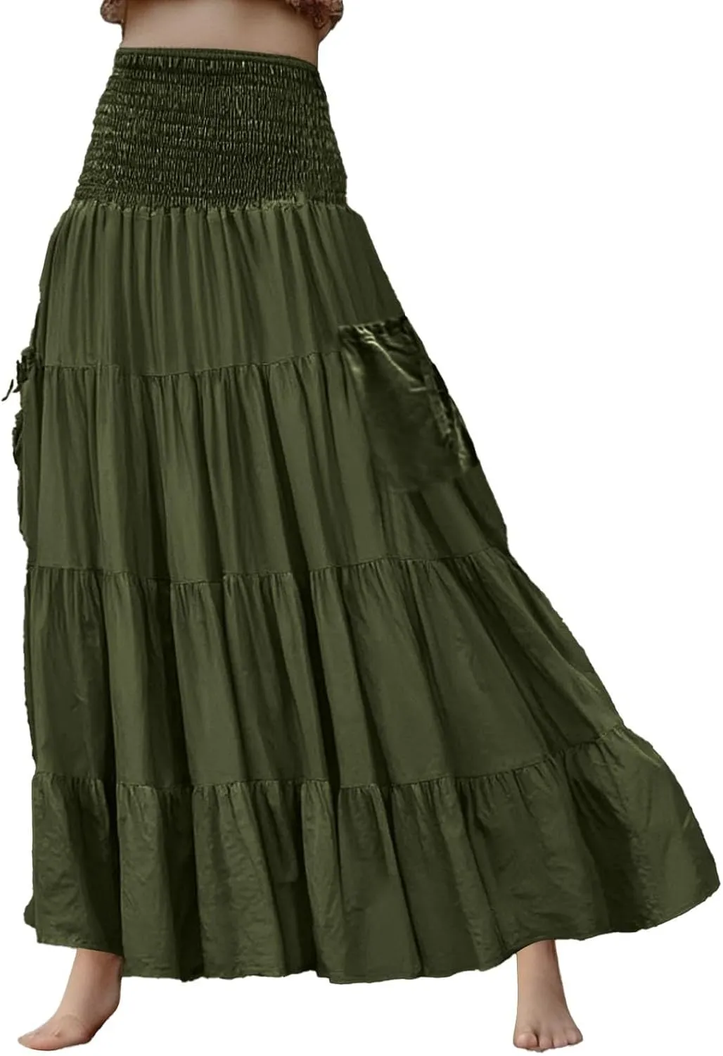 Linen Maxi Skirts for Women Flowy Skirt 2025 Boho Flowy Swing Tiered A-Line Elastic Waist Pleated Long Beach Dress