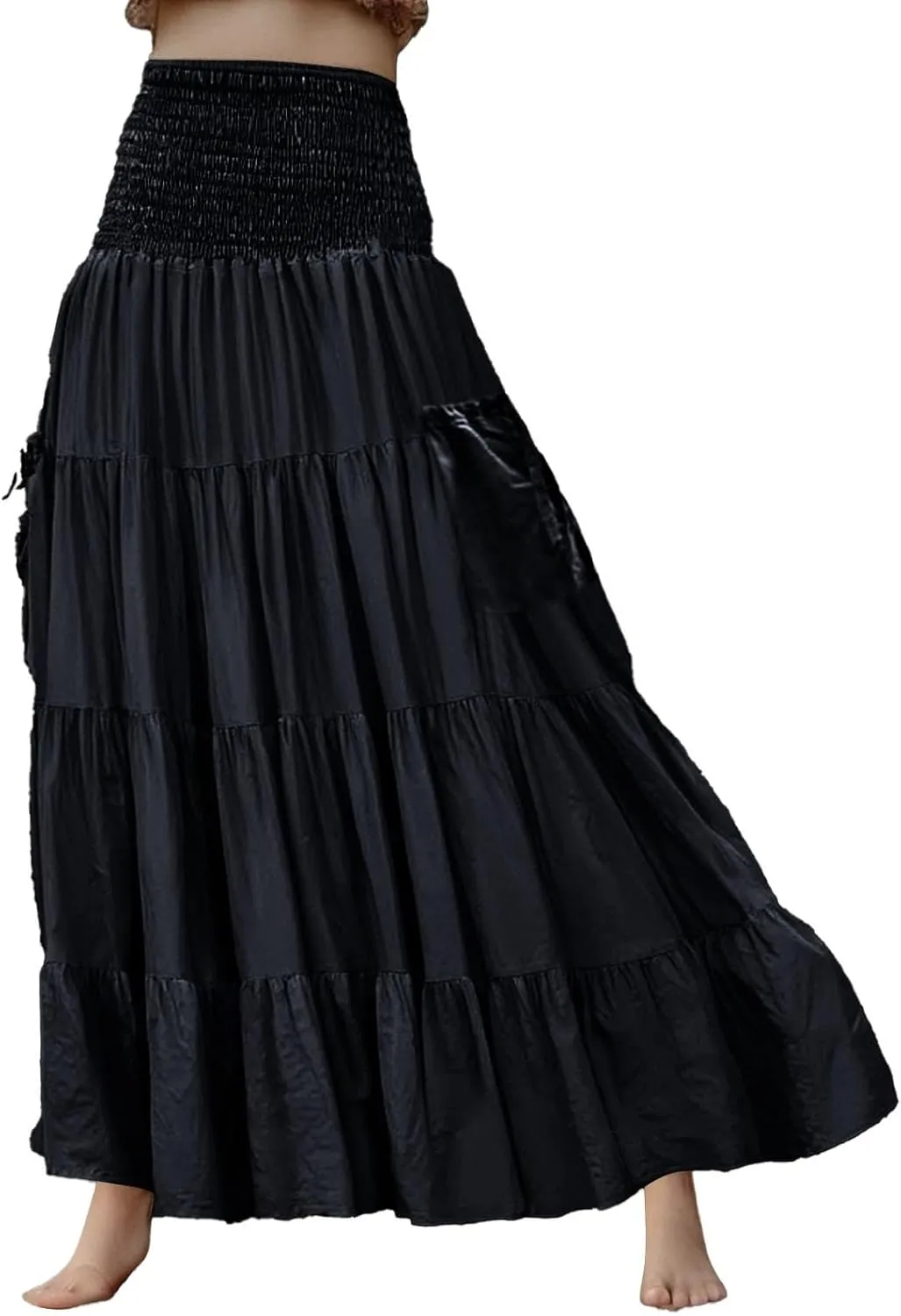 Linen Maxi Skirts for Women Flowy Skirt 2025 Boho Flowy Swing Tiered A-Line Elastic Waist Pleated Long Beach Dress